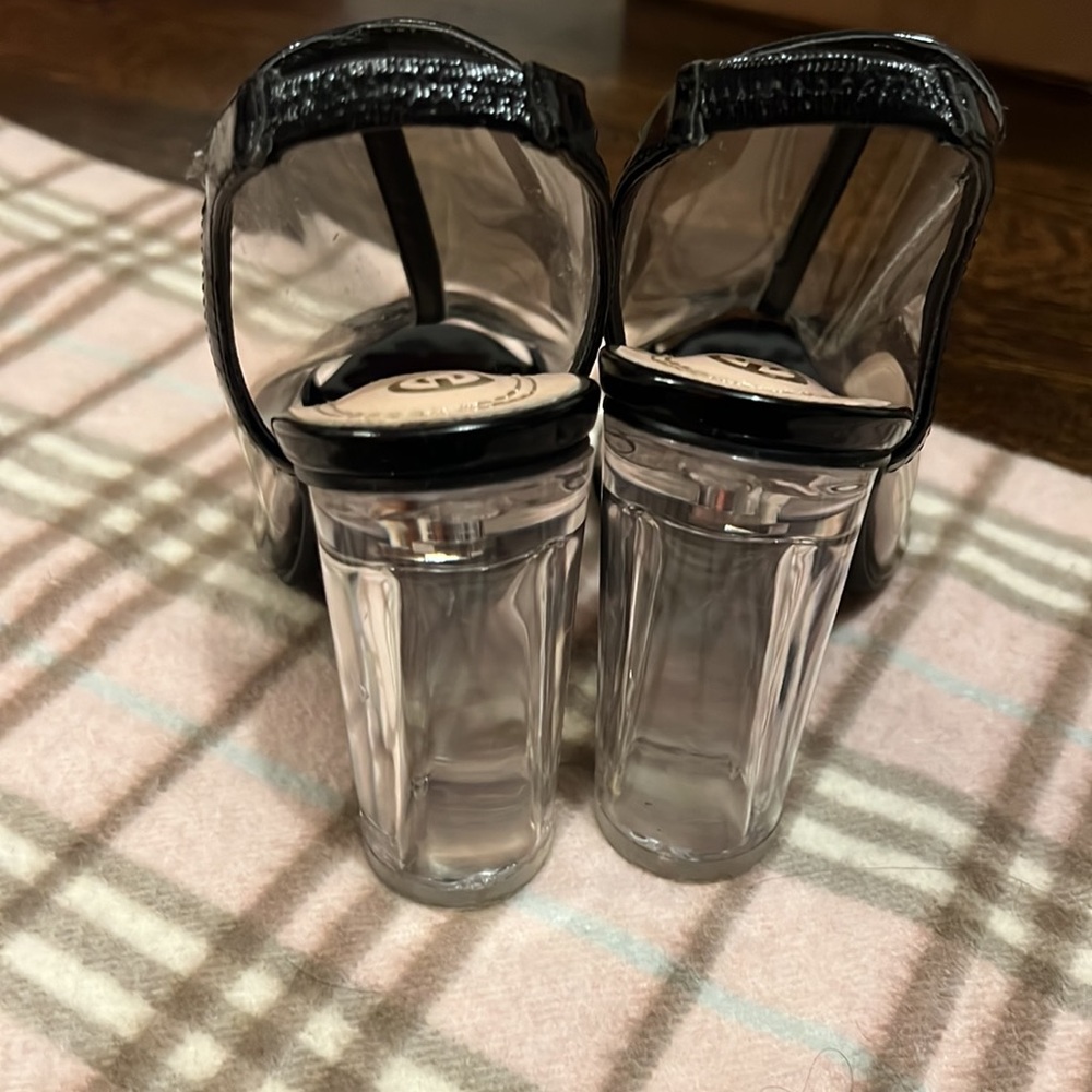 Liana Eloquence Collection clear block heel open toe clear w/ black Dazzling